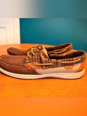 Sperry Brown and Tan Mixed-Material Boat Shoes